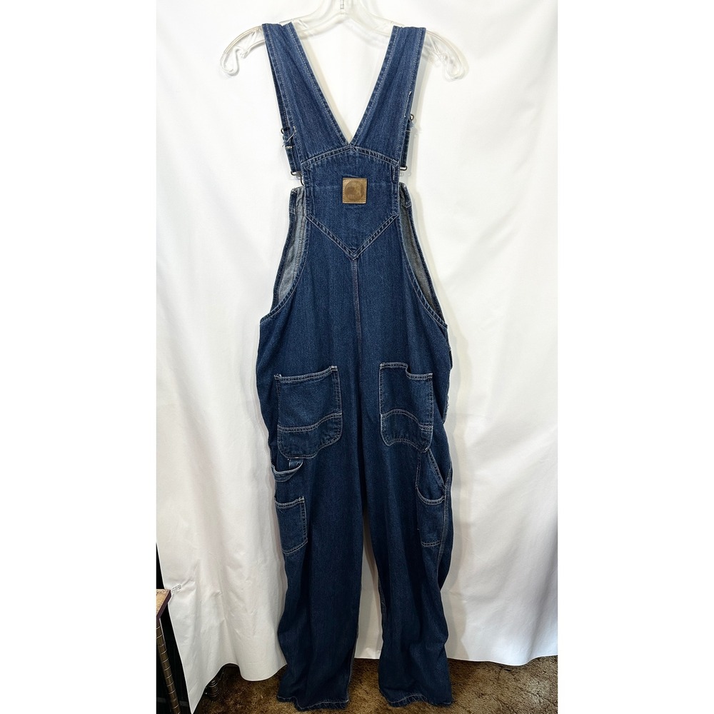 Berne Mens 36x32 Denim Bib Overalls Dark Wash Workwear Blue Cotton Carpenter B - Picture 2 of 12